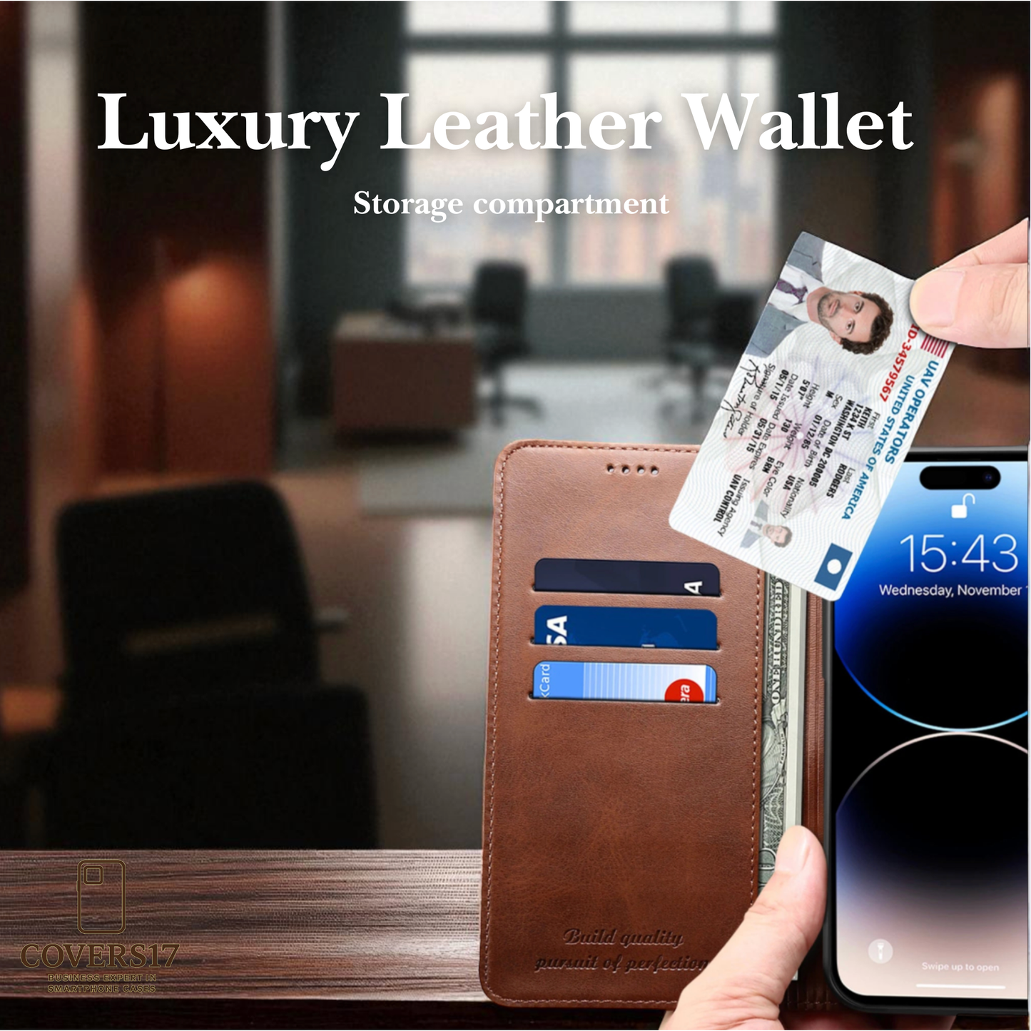 Luxury Leather Wallet Phone Case for Iphone 17