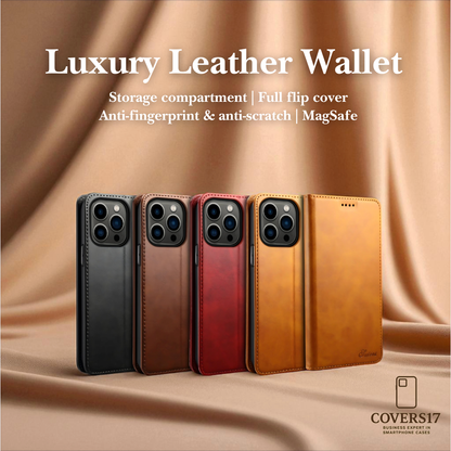 Luxury Leather Wallet Phone Case for Iphone 17