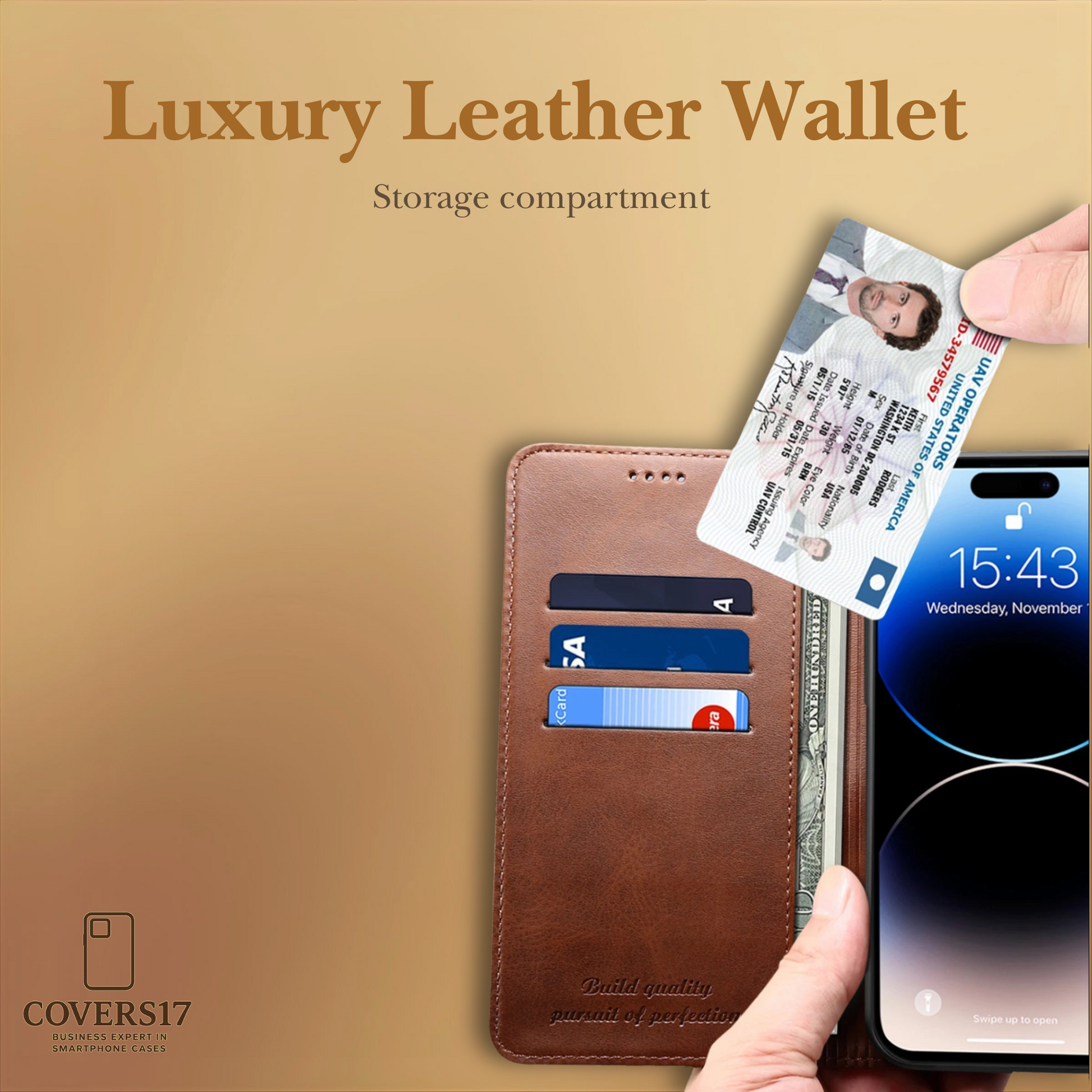 Luxury Leather Wallet Case for Iphone 17, Iphone 16